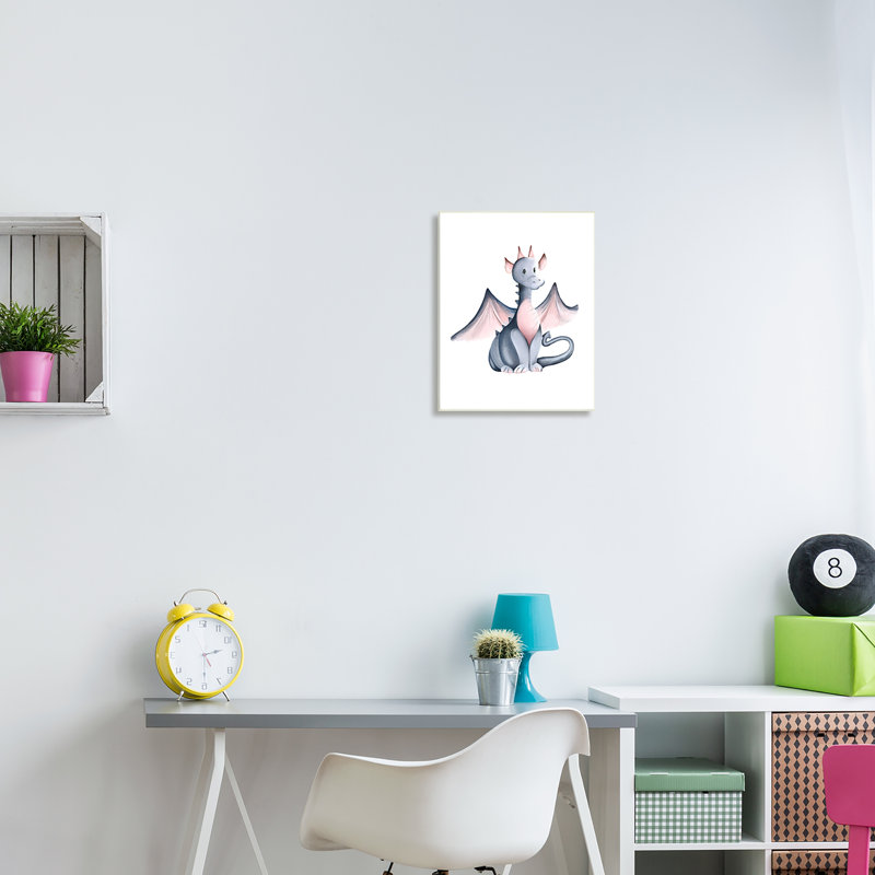 "Dragon fantaisiste assis", créature fantaisiste, ailes, peinture sur plaque par Studio Q, H 19 po x l 13 po x P 0,5 po