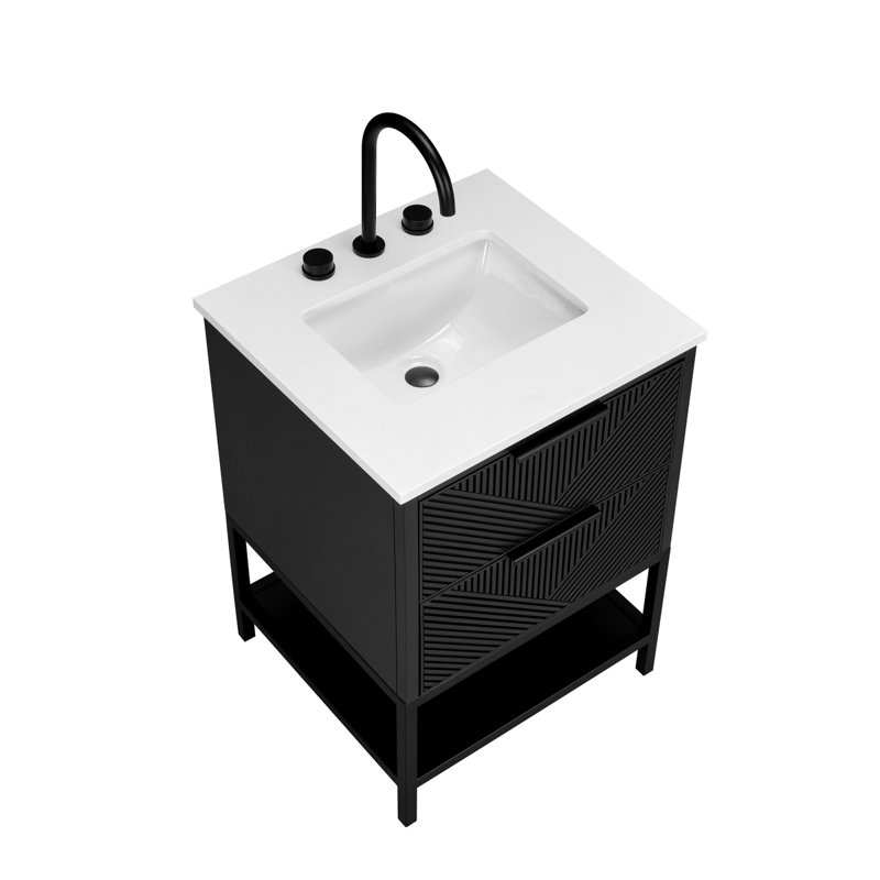Diamond 24'' W Single Vanity, Charcoal Black, White Quartz, Matte Black