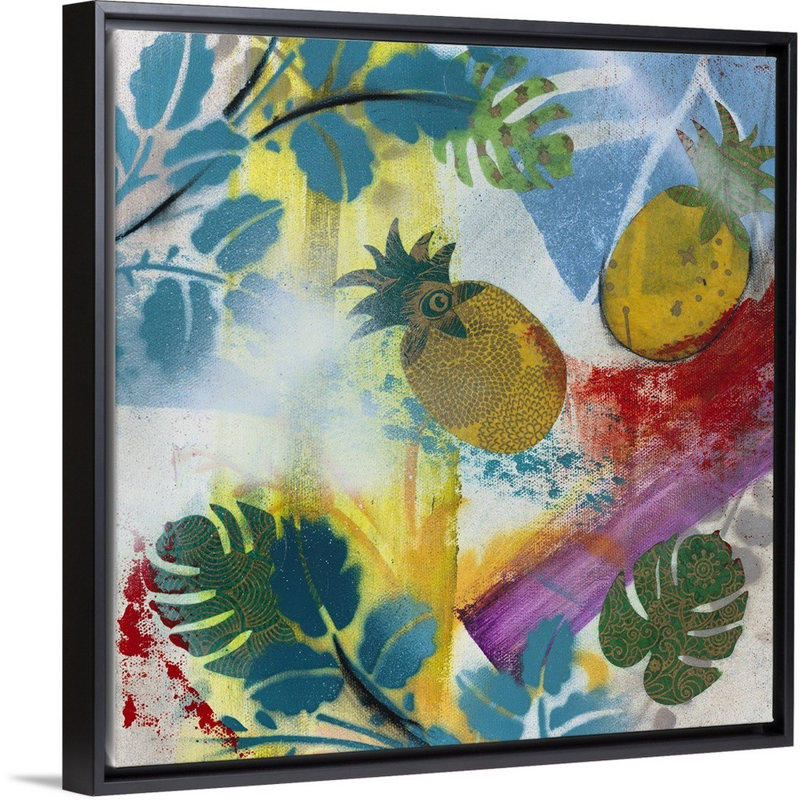 « new tropical bliss ii », peinture sur toile, Cadre flottant noir, H 31,7 po x l 31,7 po x p 1,75 po
