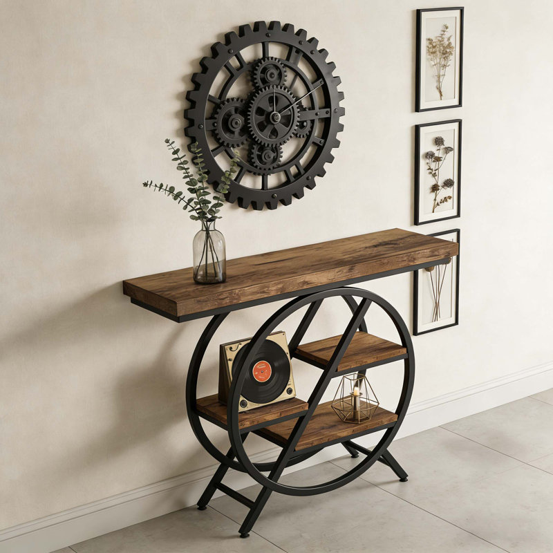 4-Tier Console Table, 39.4" Entryway Table with Geometric Metal Frame