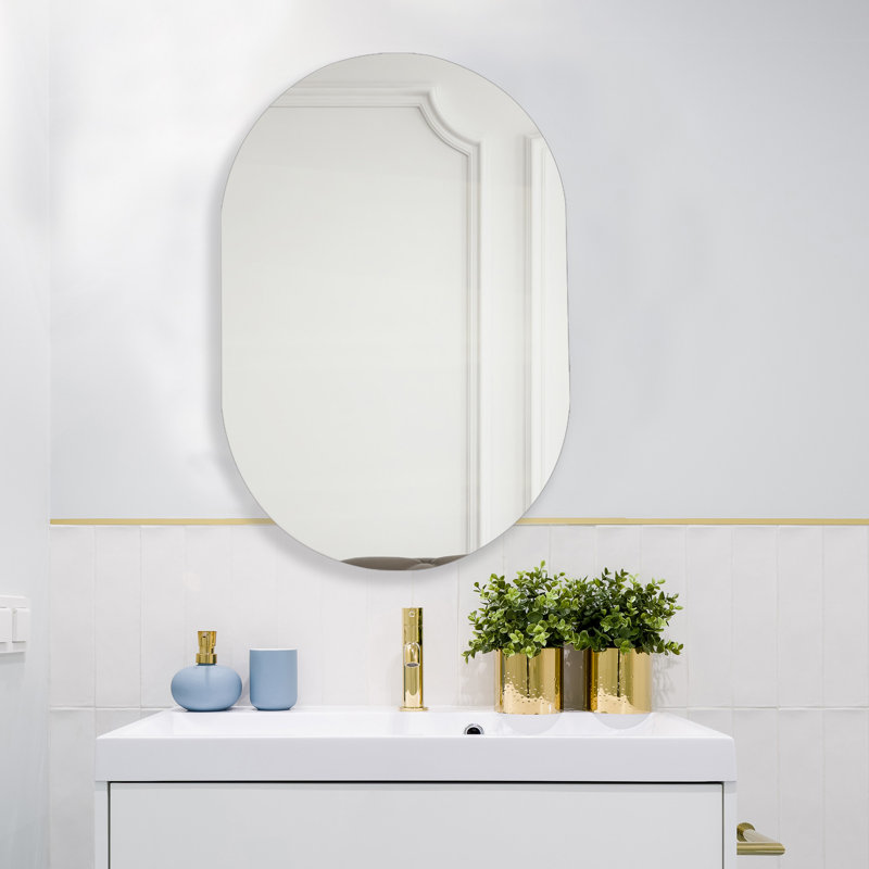 24 x 36 Inches Oval Bathroom Medicine Cabinet with Frameless Mirror, Surface or Recessed Mount Cabinet for Bathroom Toilet