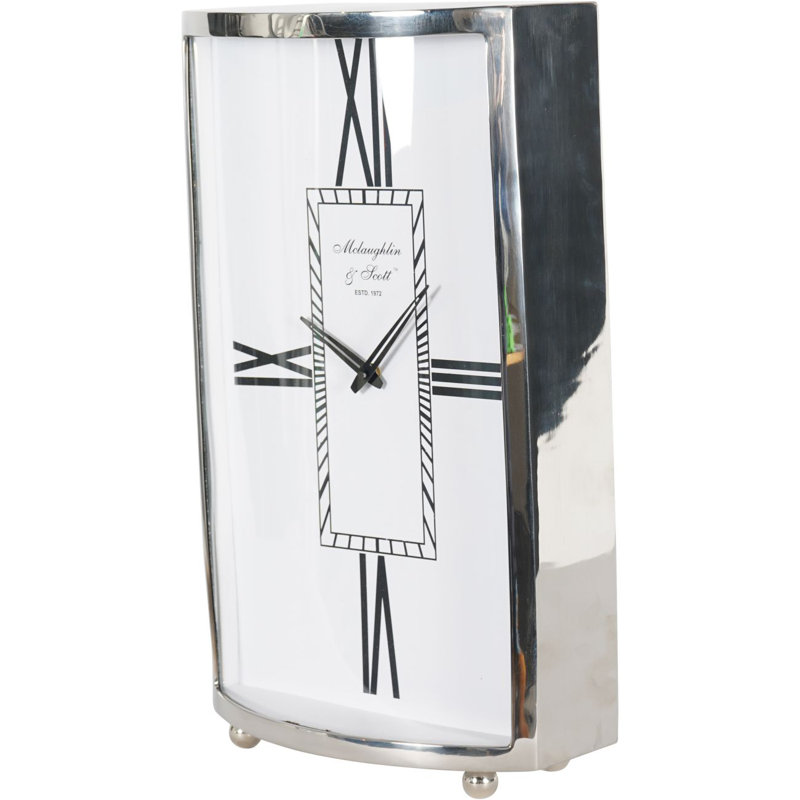 Roman Numeral Metal Mechanical Tabletop Clock in Nickel, 54" H x 31" W x 15" D