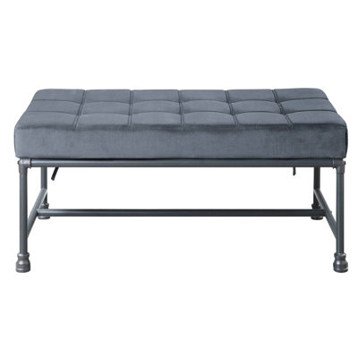 Grey Velvet Bench For Bedroom - Industrial Metal Legs A Classy Inspired Comfort And Style