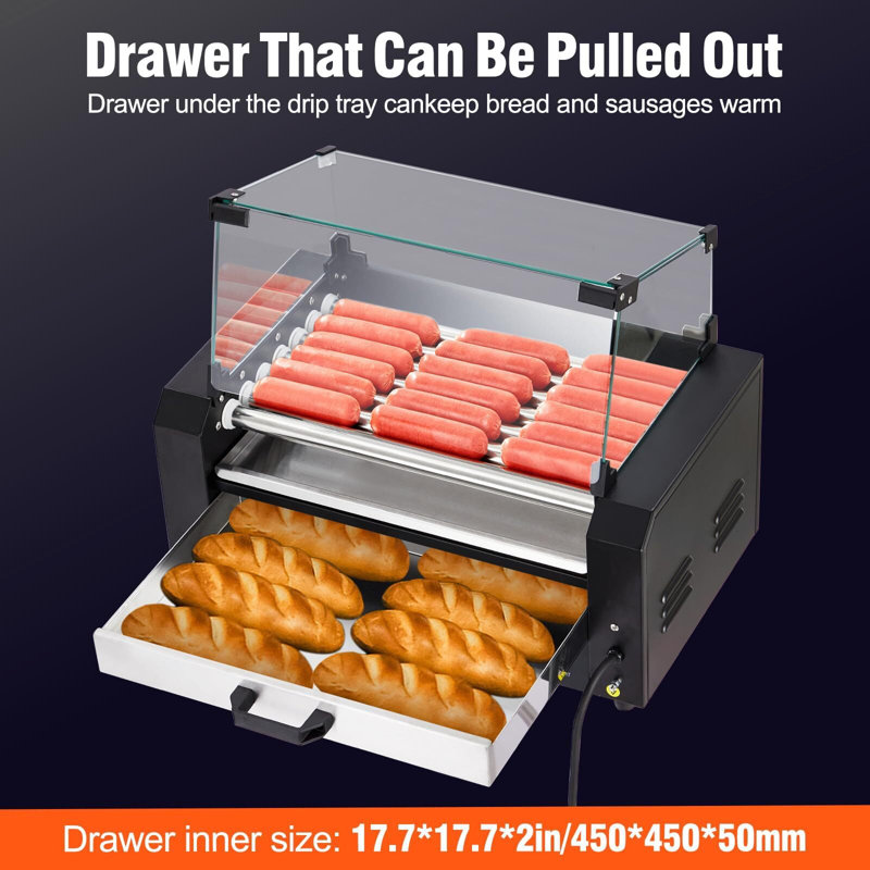 7 Rollers 18 Hot Dogs Capacity 1350W Stainless Sausage Grill Cooker Machine