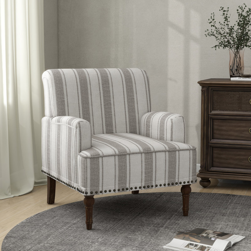Arian 73 Cm Wide Cotton Armchair, Brown Stripe Linen Blend