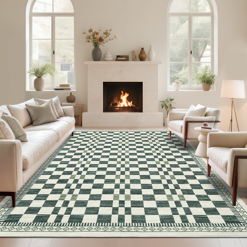 Washable Rugs for Living Room Modern Abstract Checkered Area Rugs Non Slip Carpet Indoor Stain Resistant Carpet for Dining Room Playroom Nursery