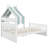 Full Size Wooden House Bed with Storage Headboard Shelf, White-2034002534-2034002535