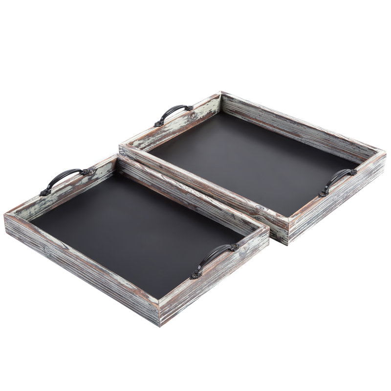 Nesting Decorative 2 Piece Vanity Tray Set, Light Grey