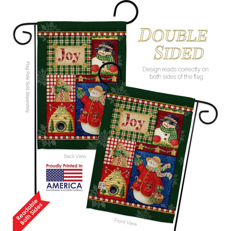 Drapeau de jardin 2 côtés en polyester 19 po x 13 po, impression de femme bonhomme de neige joy