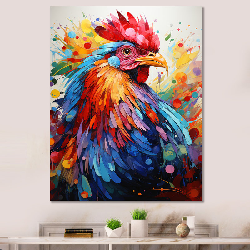 Coq coloré - décoration murale coq, H 20 po x l 12 po x P 1 po, Toile tendue