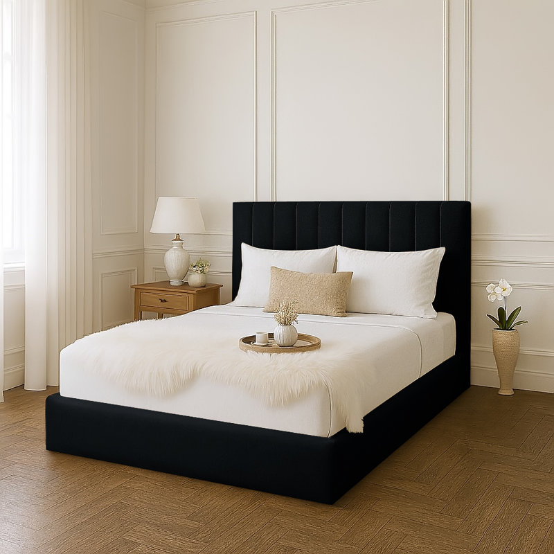Mahida Upholstered Storage Bed, Black, Double (4'6)