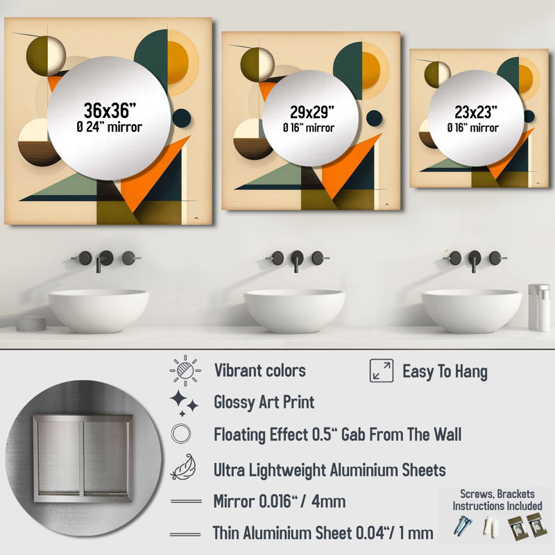 Miroir mural de salon Mid-Century Minimal, 36 po x 36 po
