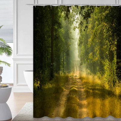Track Forest Future Landscape Green Shower Curtain with 12 Hooks