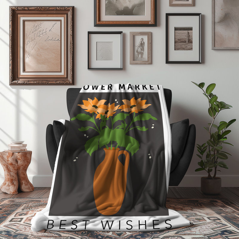 Flower Market Best Wishes - couverture en sherpa de qualité supérieure 1 pièce - reproduction d'art luxueuse, Lit simple