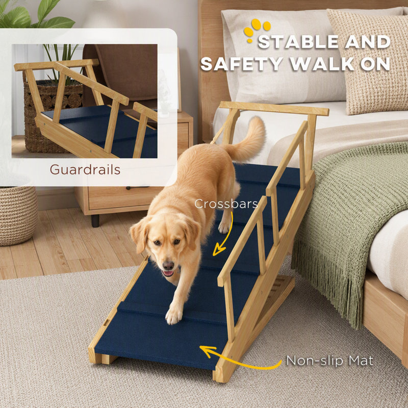Escalier pliable en bois pour chien, rampe réglable en 4 hauteurs