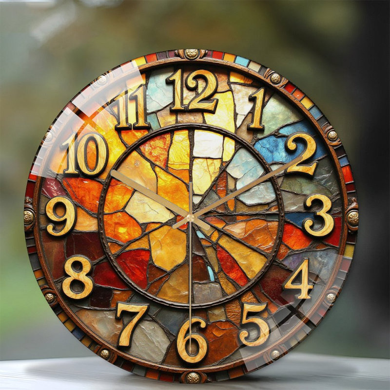 Vintage Stained Glass Wall Clock for Home Decor Art - 12'' Modern Glass Wall Clock