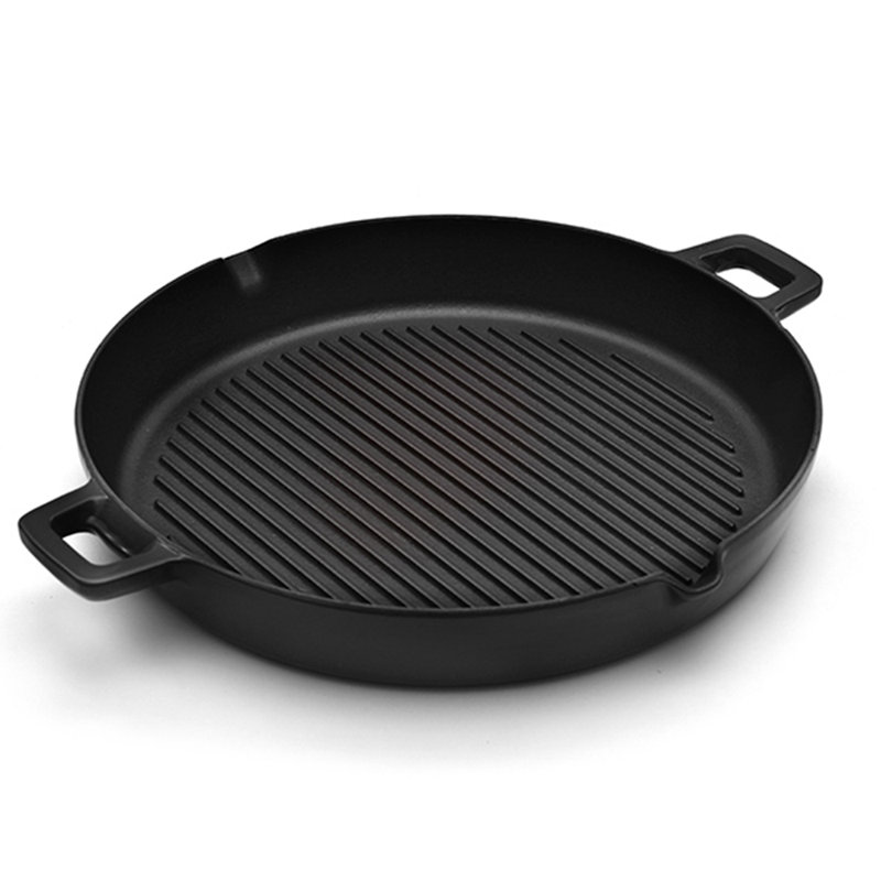 Non-Stick Enameled Cast Iron Grill Pan / Griddle Set, Black