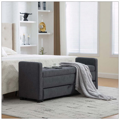 58.27" Wide Modern Upholstered Storage Bench With Double Storage Space