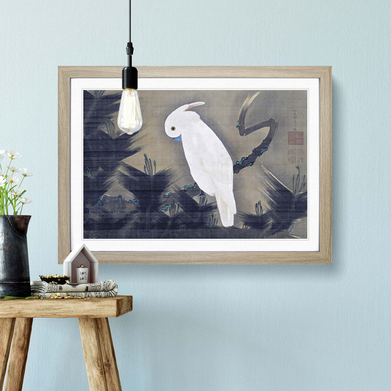 White Cockatoo on a Pine Branch by Ito Jakuchu - Picture Frame Art Prints, 48cm H x 65cm W x 2cm D, Oak Framed