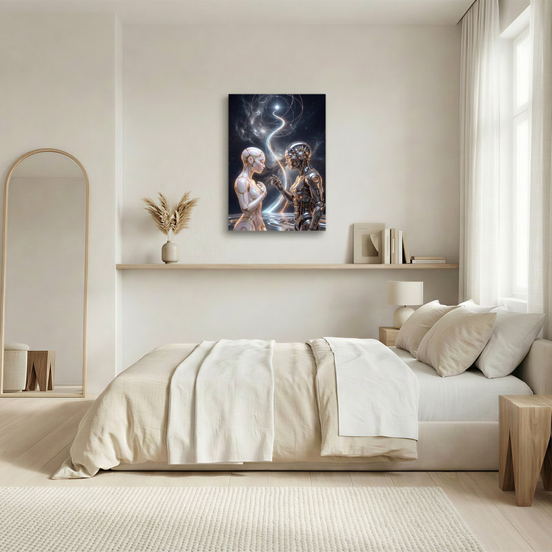 «Futuristic Silver Robot and White Android in Starry Space», art mural sur toile, H 24 po x l 16 po