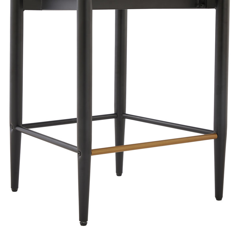 Sloane Modern Upholstered Iron Counter Stools With Open Back And Gold Accents, Beige/Gold/Black/Polyester