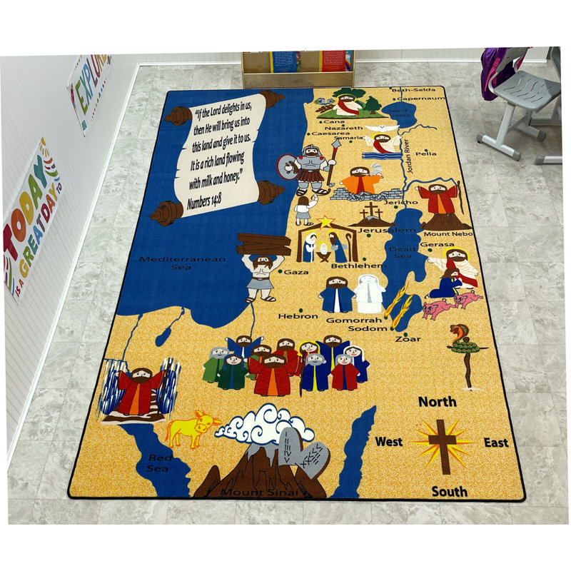 KidCarpet.com Holy Land Map Sunday School Rug, 6'x8'6" Rectangle, Rectangle 6' x 8'6"