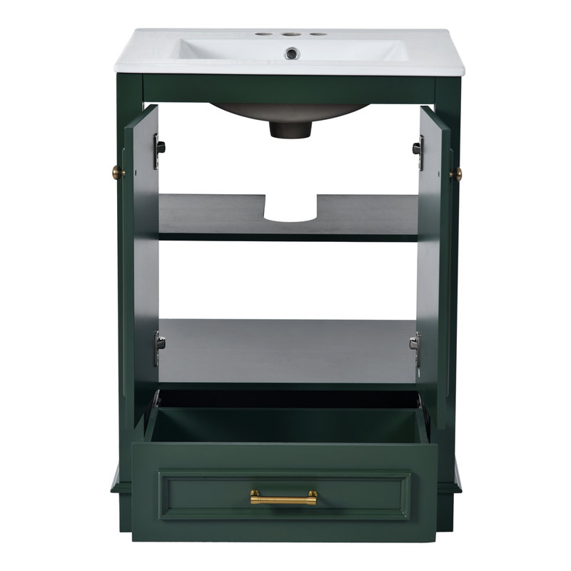 24'' Bathroom Vanity With Ceramic Sink Combo, Modern Freestanding Storage Cabinet  With Silver Handles,  Soft Closing Doors