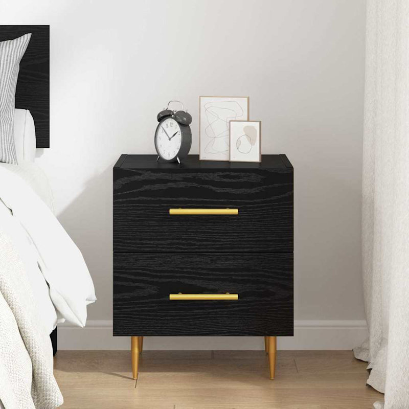 40cm W Manufactured Wood Bedside Table, Black Oak