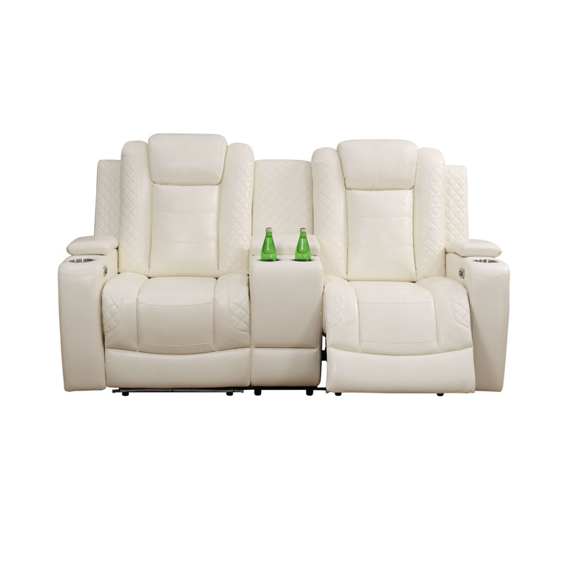 Causeuse inclinable électrique en cuir 71 po avec console de rangement et port USB - inclinable électrique double, éclairage DEL