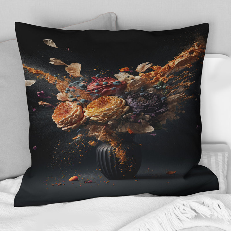 Still Life With Exploding Blossoming Flowers - Floral Printed Throw Pillow