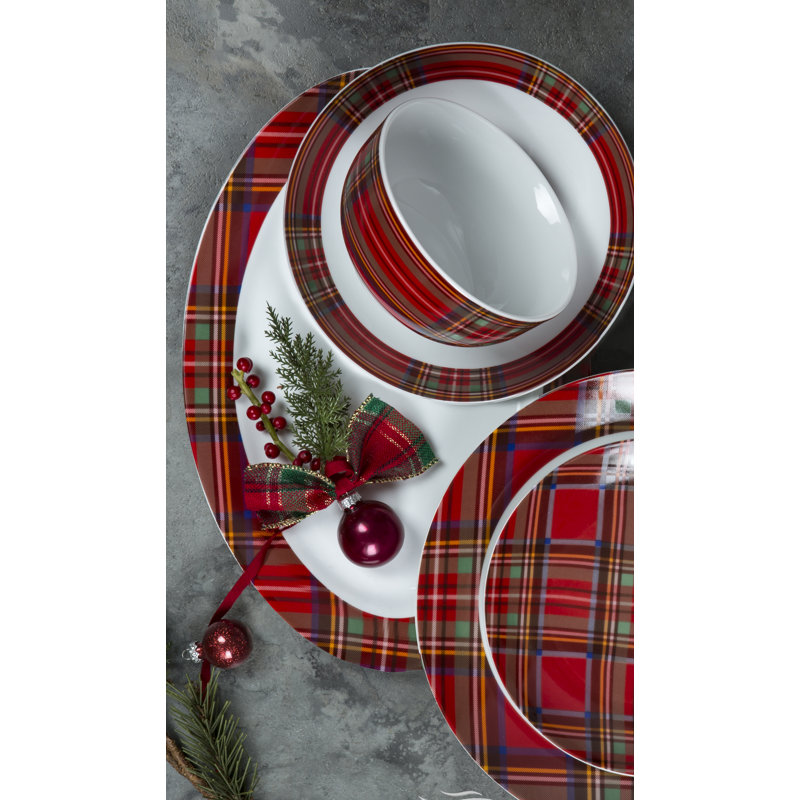 45pc Red Tartan Dinner Set