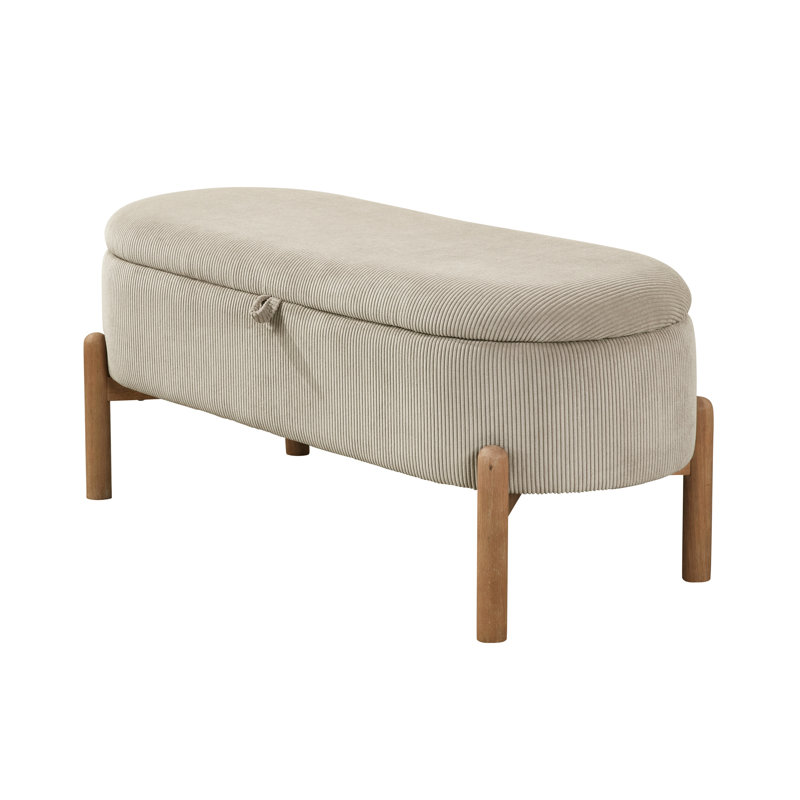 Mid-Century Style Taupe Bench With Corduroy And Plywood Construction Storage Compartment, Taupe