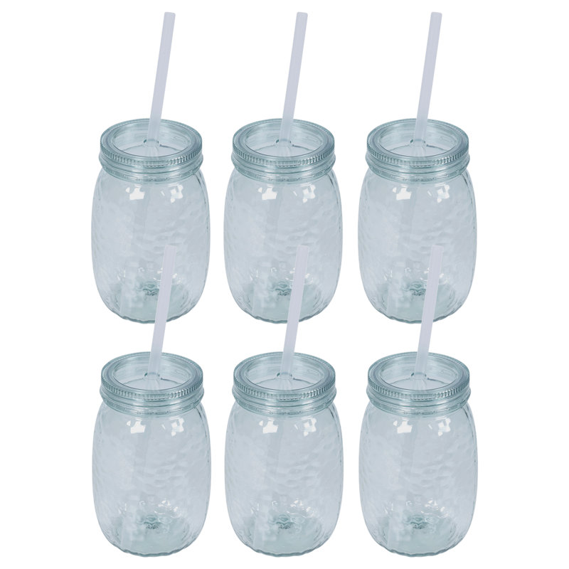 6 X Drinking Glass With Straw