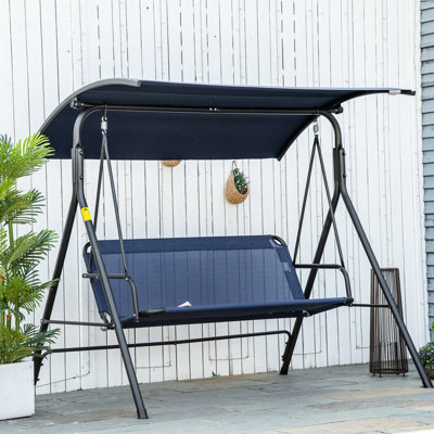 Outdoor 3 Porch Swing With Adjustable Canopy And - Dark Blue For Balcony, Patio, Garden, Deck, Backyard, Poolside Bench Canopy,