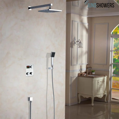 Juno 8"Digital Display Rain Shower Head Set with Handheld Shower
