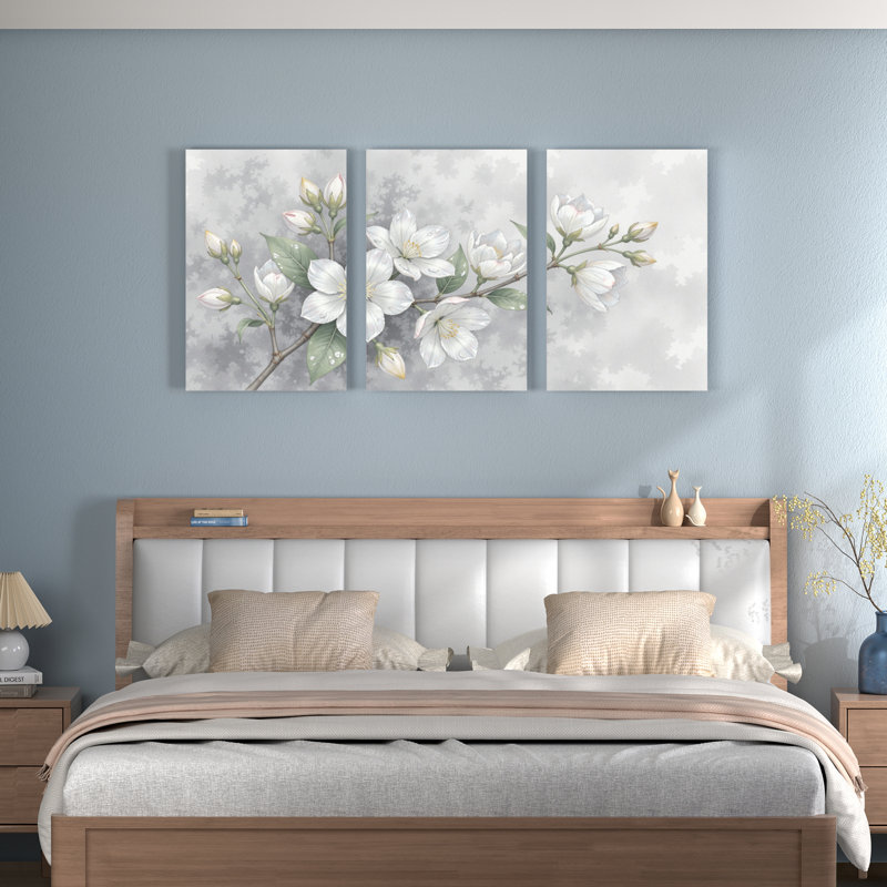 Ensemble de 3 décorations murales sur toile tendue à l'aquarelle florale Jasmine, H 36 po x l 72 po