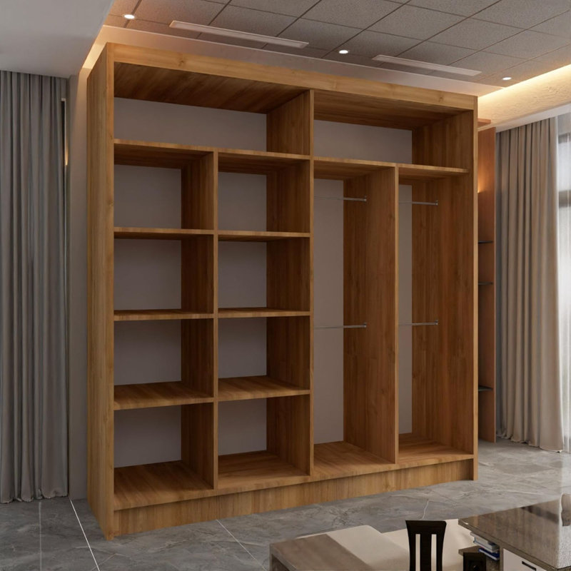 Chorley Sliding Mirror Door Wardrobe – Modern Freestanding Bedroom Storage in 2 Sizes and 5 Colour Options, Walnut