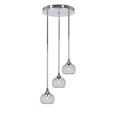 Luminaire suspendu suspendu en grappe à 3 lumières avec verre à bulles transparent 7 po Svetlana