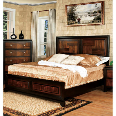 Solid Wood Queen Bed, /Walnut Color, Contemporary Bedroom Furniture With Headboard Transitional Modern Parquet Design