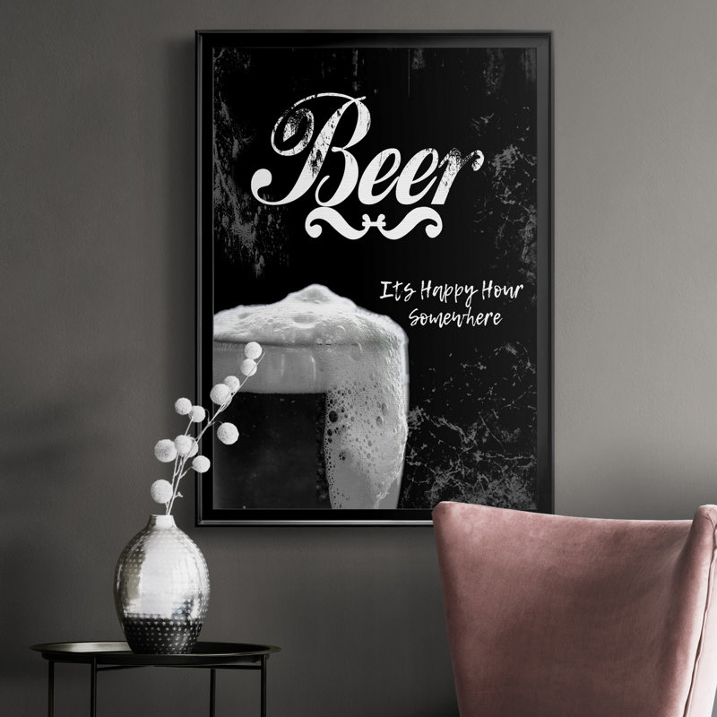 Bière - art textuel sur toile encadré, H 26,5 po x l 36,5 po x P 1,5 po, Noir