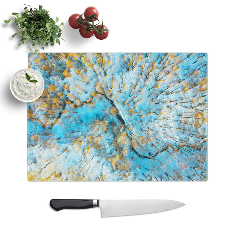 Tempered Glass Stream Through a Winter Forest Chopping Board, 28.5 cm W x 20 cm L