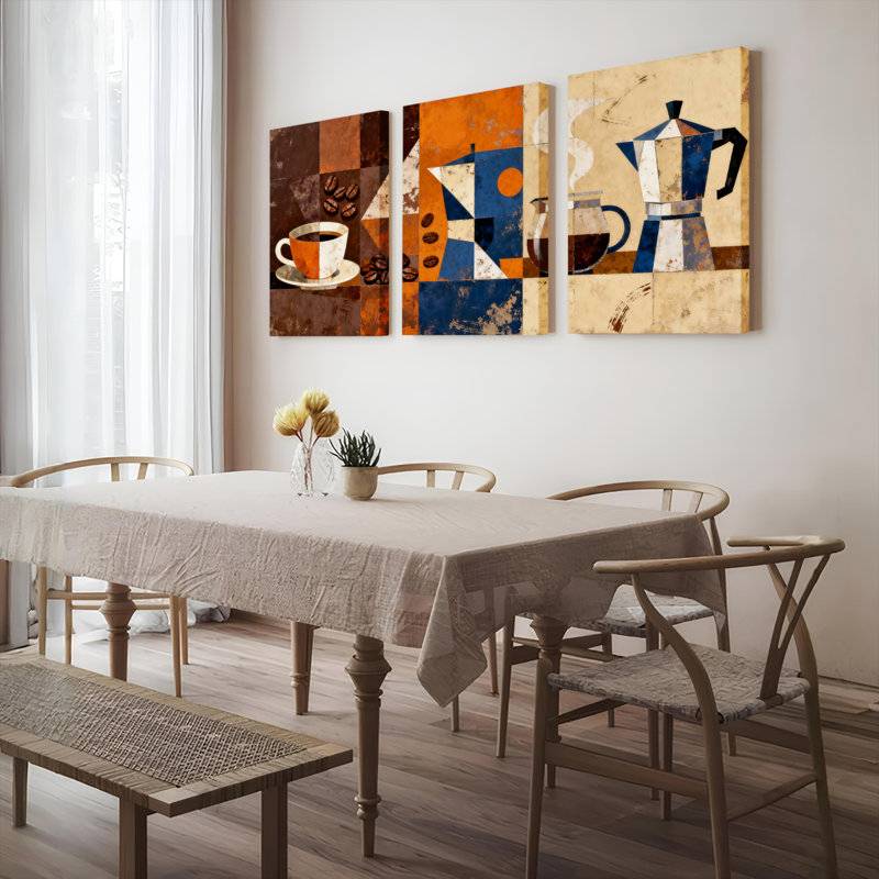 «Coffee Coffee», art abstrait sur toile tendue, reproduction de peinture à l'huile (ensemble de 3), H 18 po x l 36 po