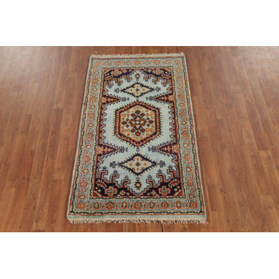 Turquoise Geometric Traditional Indian Accent Rug 3x5