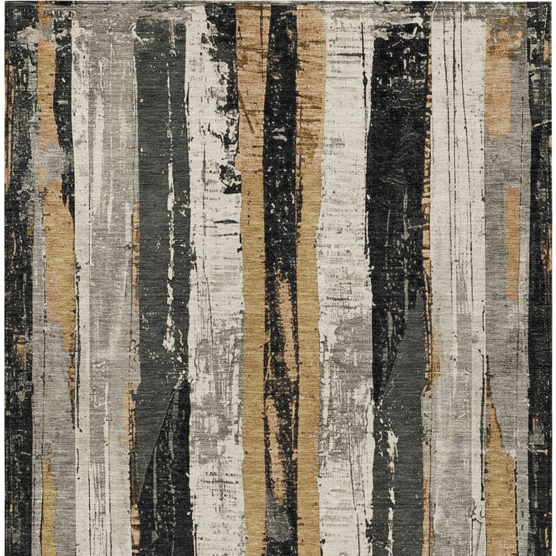 Tapis intérieur lavable rayé taupe et doré 9 pi x 12 pi