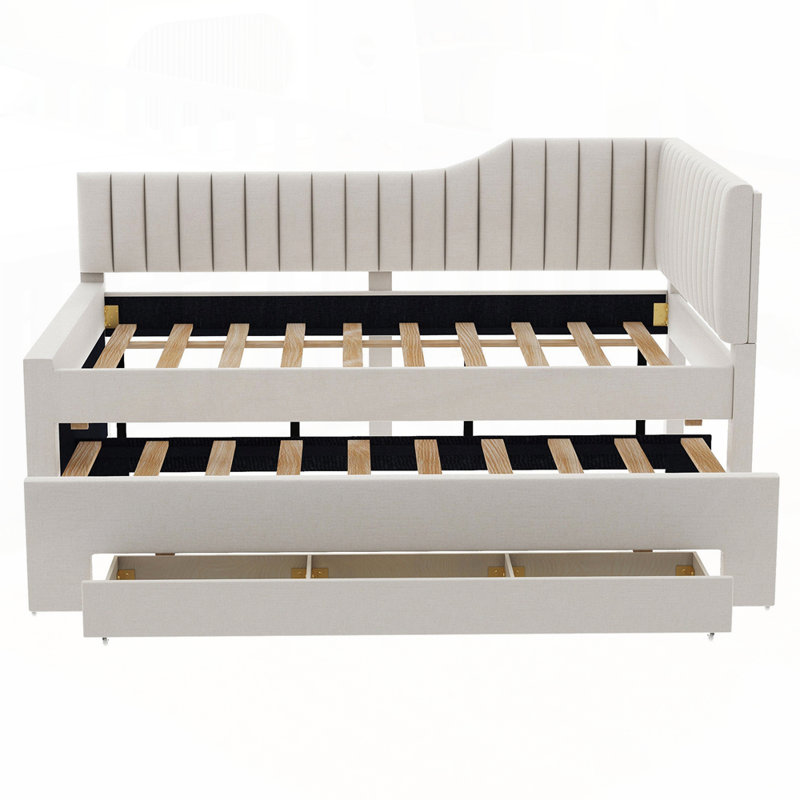 Versatile Upholstered Daybed with Trundle and Multiple Drawers for All Spaces, Beige, Full / Double