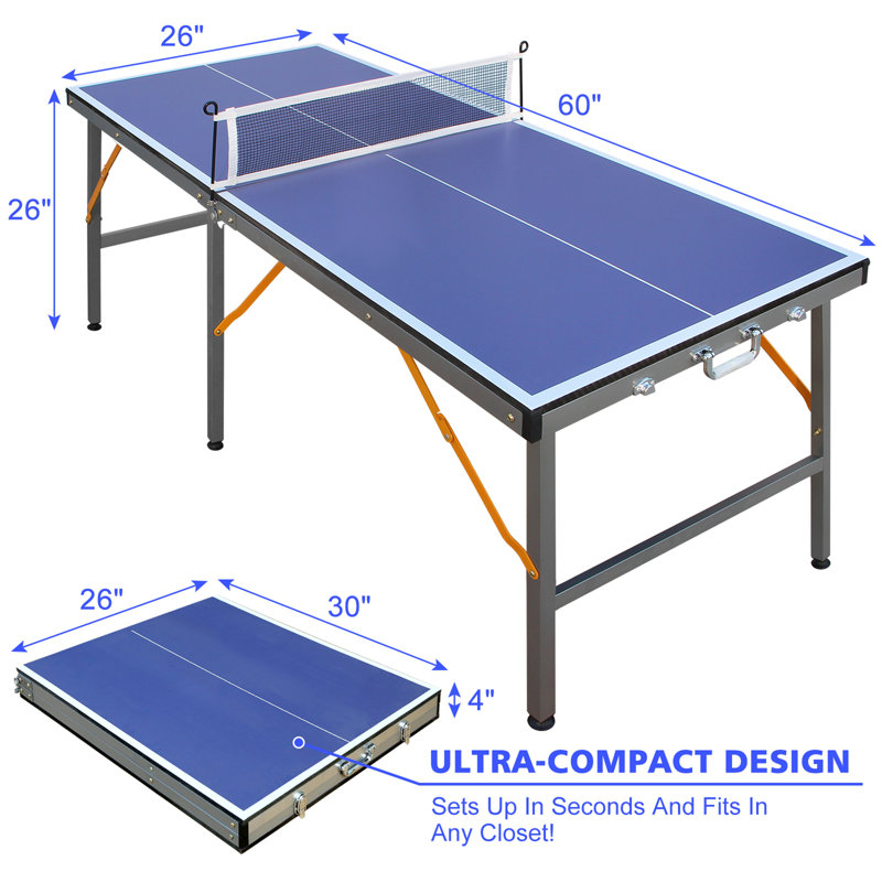Mid-Size Table Tennis Table Foldable & Portable Ping Pong Table Set for Indoor Games with Net