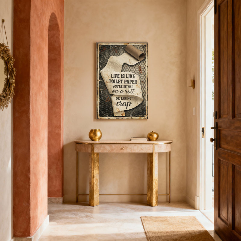 Papier hygiénique, citation de vie sur toile, art mural rustique, décor de salle de bain, H 30 po x l 20 po