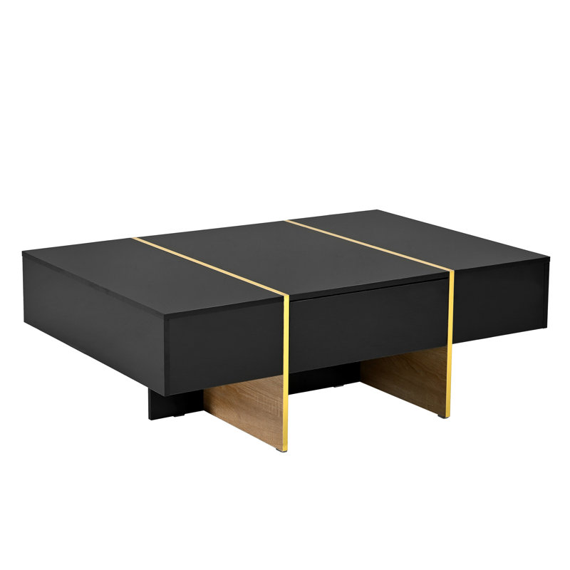 Table basse On-Trend 47,2 po x 31,4 po minimaliste ultra brillante avec 2 tiroirs (table basse incluse, sans chaises), Noir