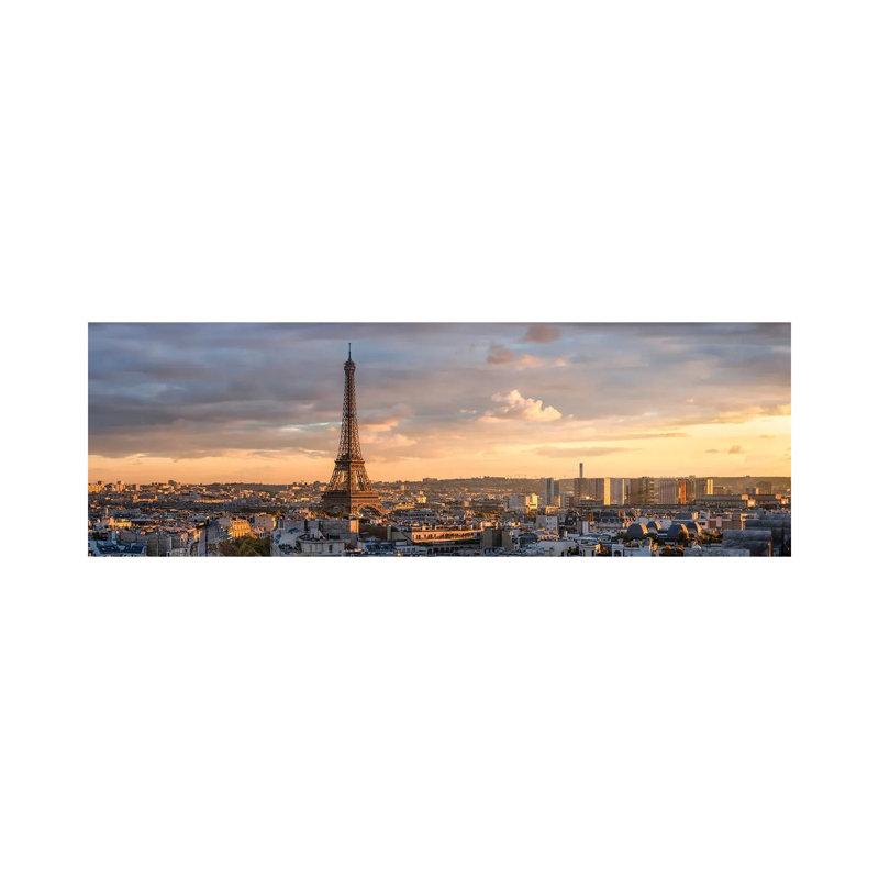 Paris Skyline At Sunset With View Of The Eiffel Tower by Jan Becke - Wrapped Canvas Panoramic Print