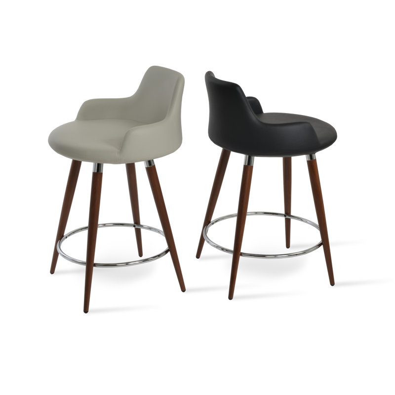 Dervish Ana Bar Stool, Light Gray, Walnut, Bar Stool 29" Seat Height
